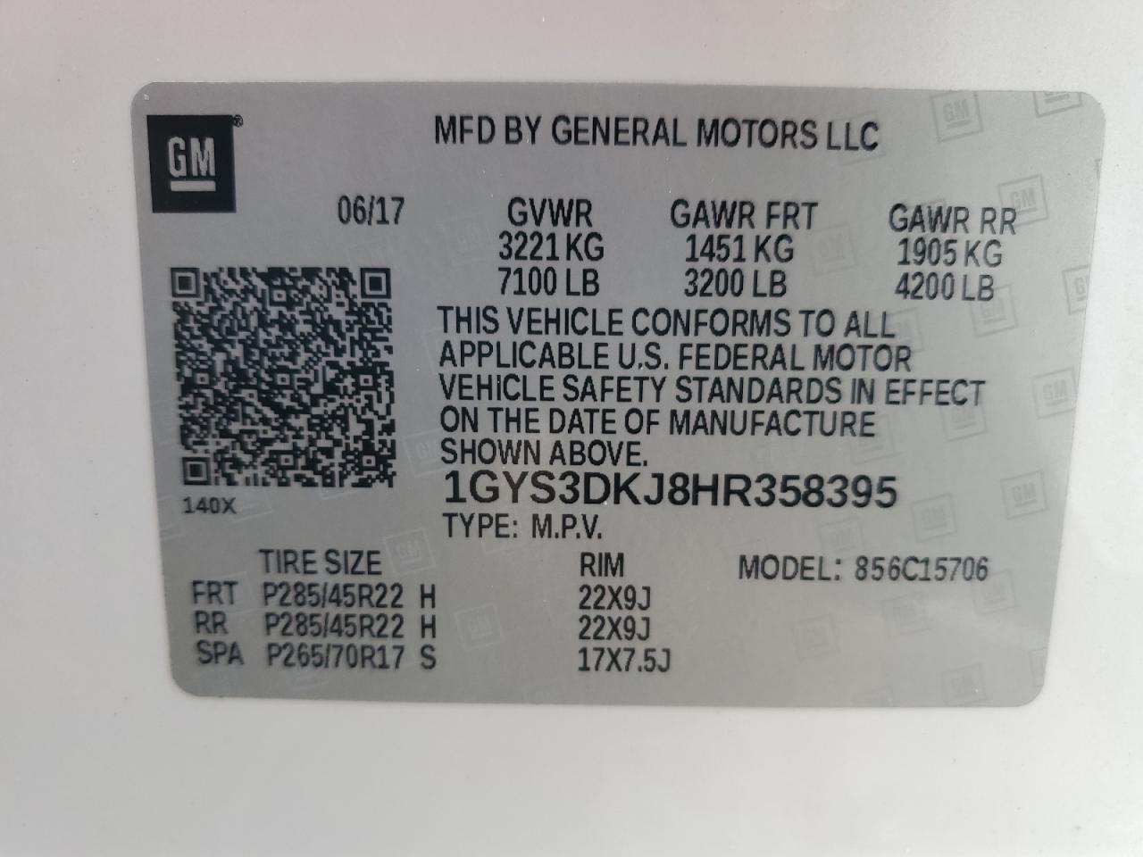 2017 Cadillac Escalade Platinum VIN: 1GYS3DKJ8HR358395 Lot: 91476905