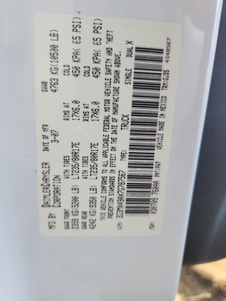 2007 Dodge Ram 3500 VIN: 3D3MX49AX7G787567 Lot: 92706285