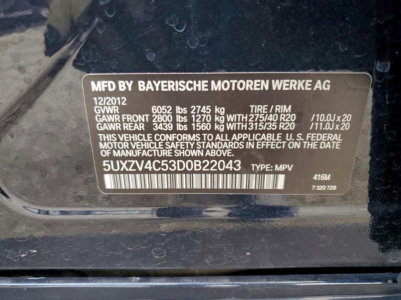 2013 BMW X5 xDrive35I VIN: 5UXZV4C53D0B22043 Lot: 94800815