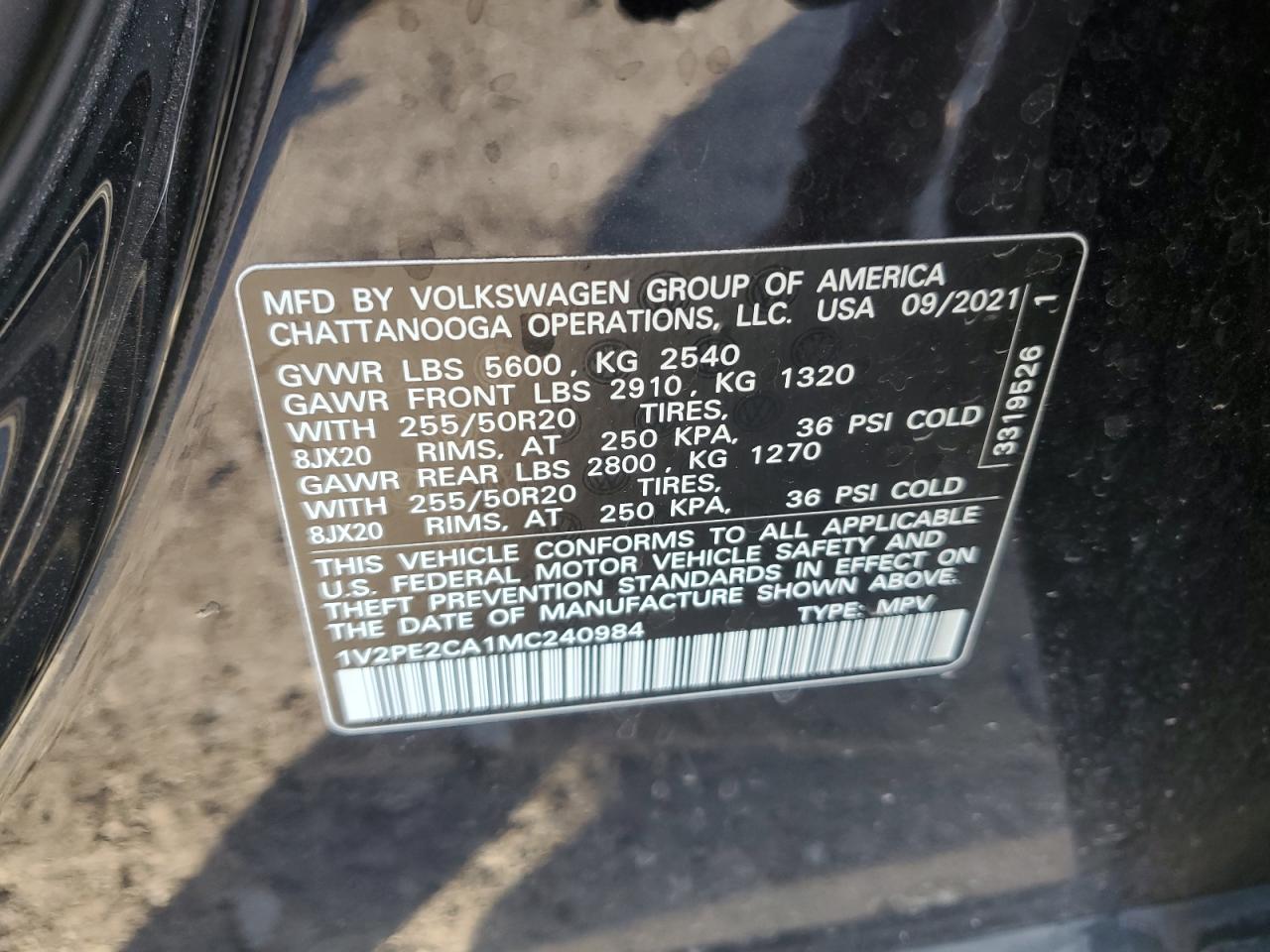 2021 Volkswagen Atlas Cross Sport Se VIN: 1V2PE2CA1MC240984 Lot: 92310445