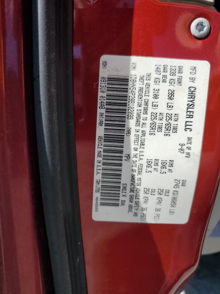 2008 Dodge Grand Caravan Sxt VIN: 1D8HN54P28B102099 Lot: 85396985