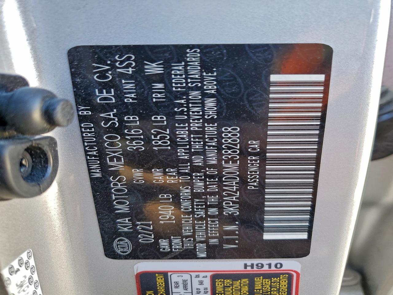 2021 Kia Rio Lx VIN: 3KPA24AD0ME382888 Lot: 92863795