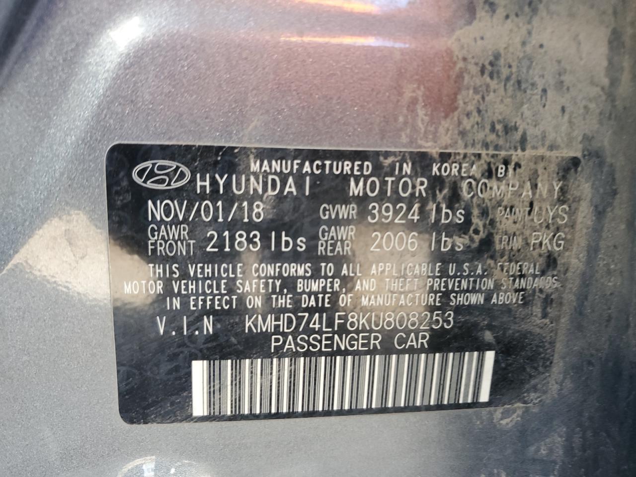 2019 Hyundai Elantra Se VIN: KMHD74LF8KU808253 Lot: 91350315