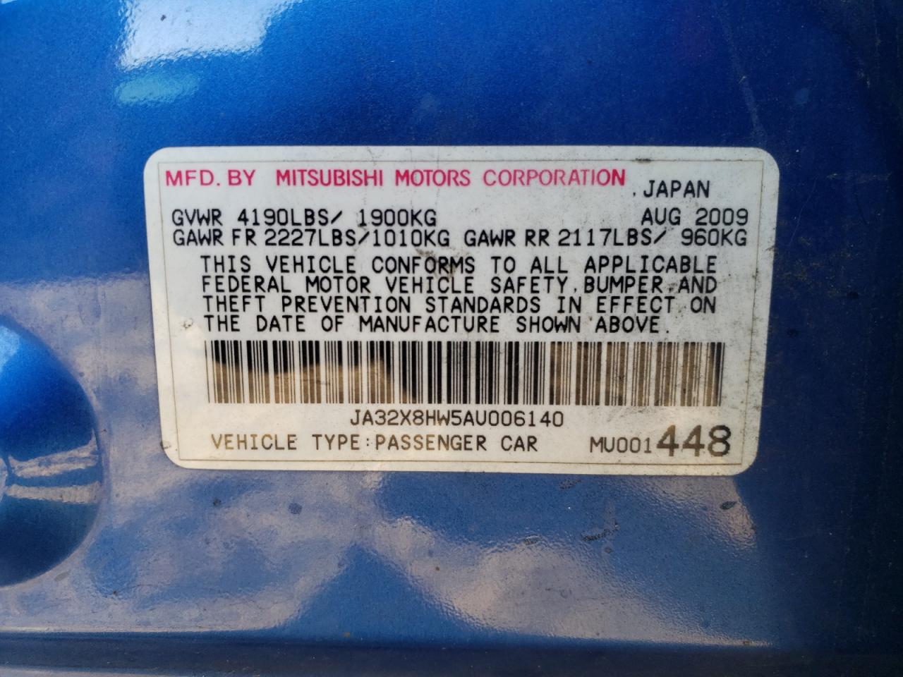 2010 Mitsubishi Lancer Gts VIN: JA32X8HW5AU006140 Lot: 91865225