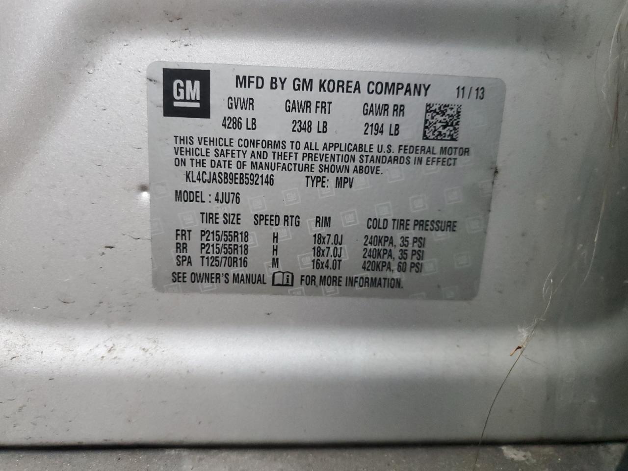 2014 Buick Encore VIN: KL4CJASB9EB592146 Lot: 93491785