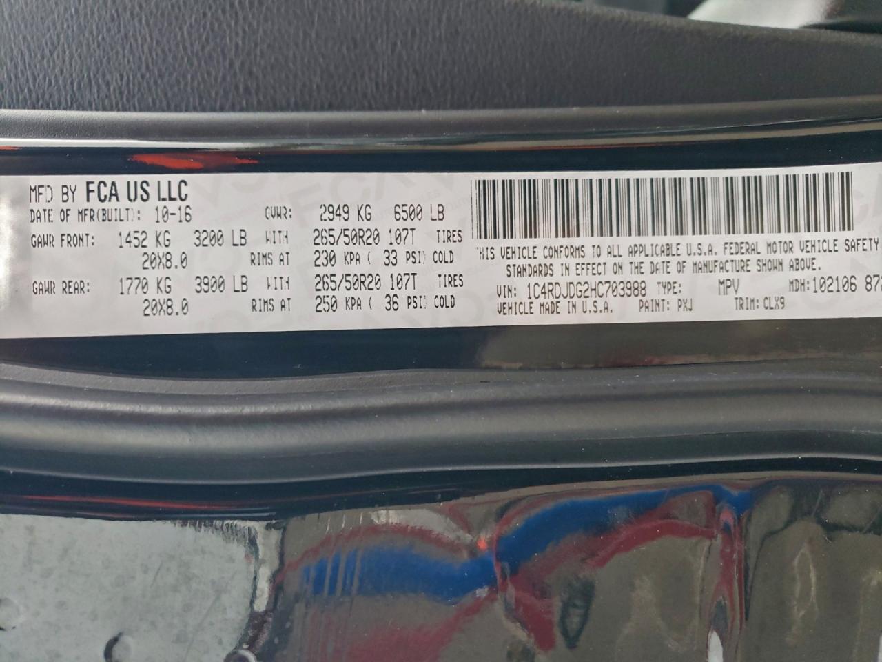 2017 Dodge Durango Gt VIN: 1C4RDJDG2HC703988 Lot: 93849065