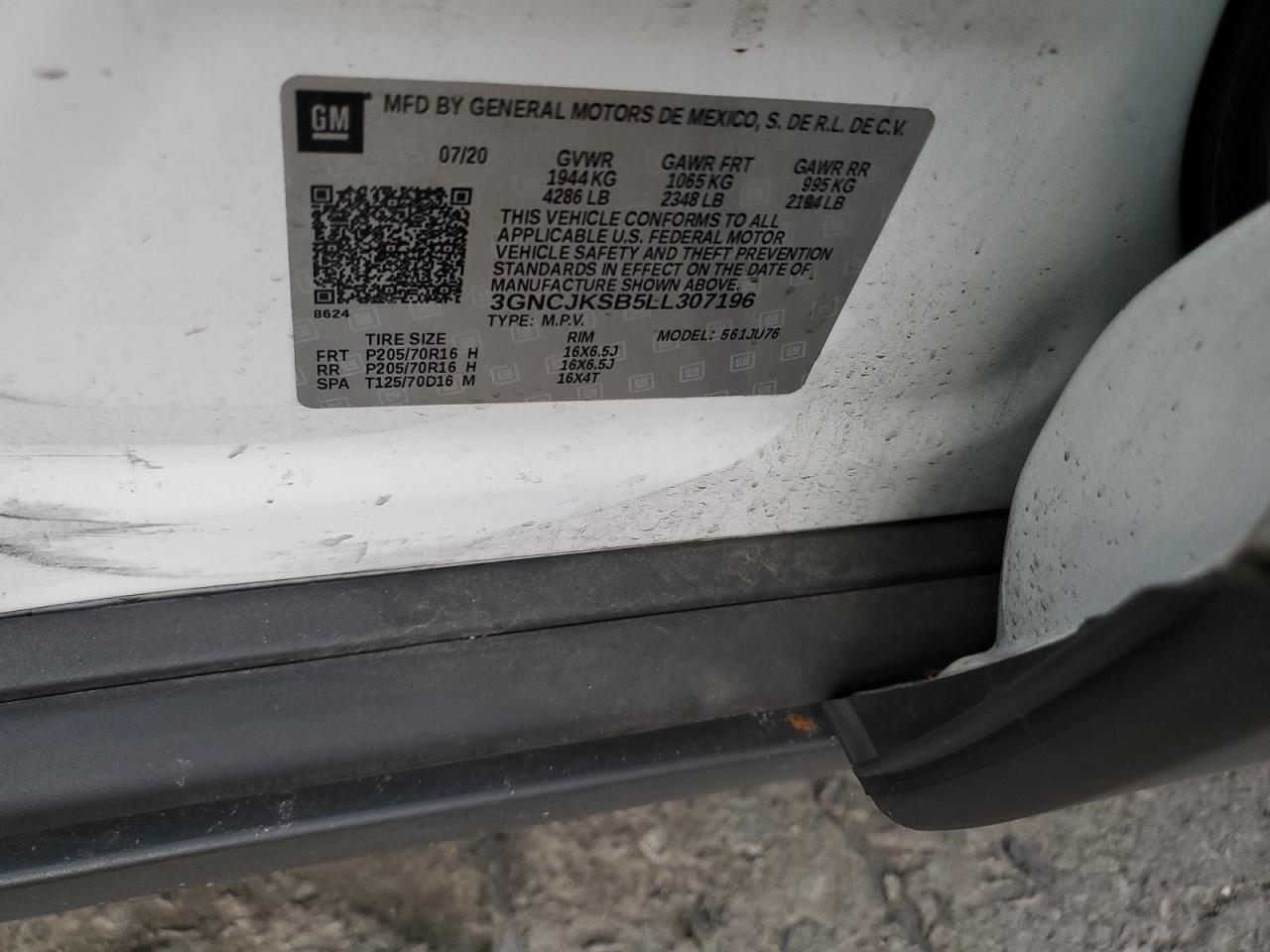 2020 Chevrolet Trax Ls VIN: 3GNCJKSB5LL307196 Lot: 91610865