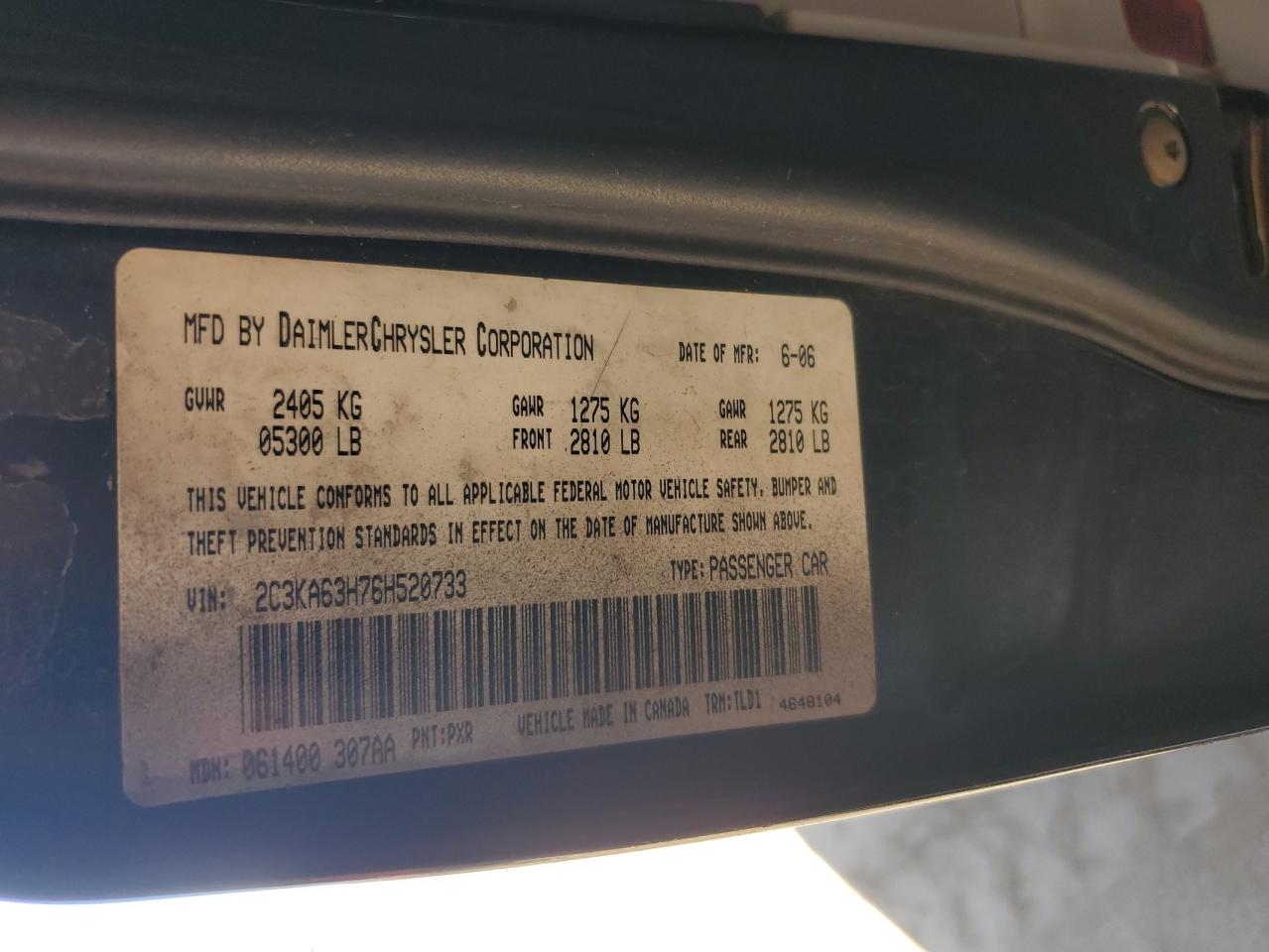 2006 Chrysler 300C VIN: 2C3KA63H76H520733 Lot: 91886095