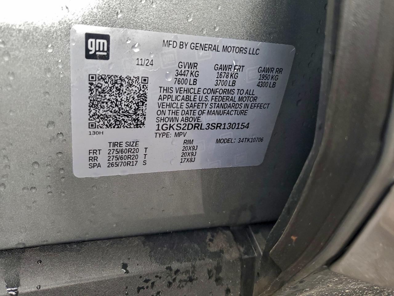 2025 GMC Yukon Denali VIN: 1GKS2DRL3SR130154 Lot: 94360215