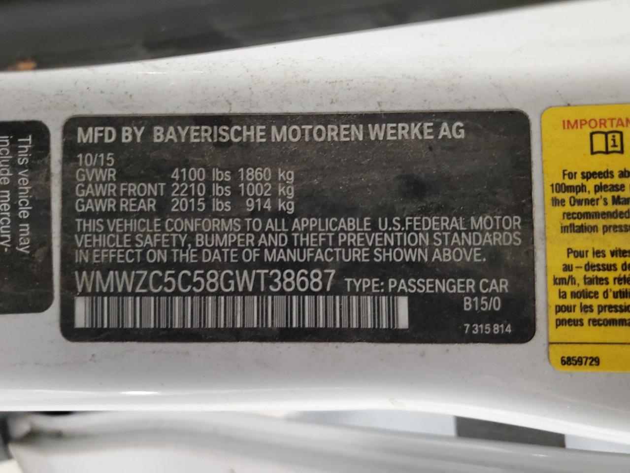 2016 Mini Cooper S Countryman VIN: WMWZC5C58GWT38687 Lot: 82554905