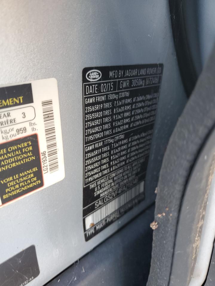 2015 Land Rover Range Rover Hse VIN: SALGS2VF4FA219346 Lot: 91134265