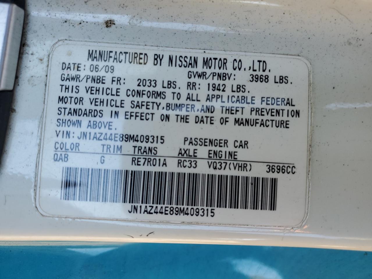 2009 Nissan 370Z VIN: JN1AZ44E89M409315 Lot: 91072295