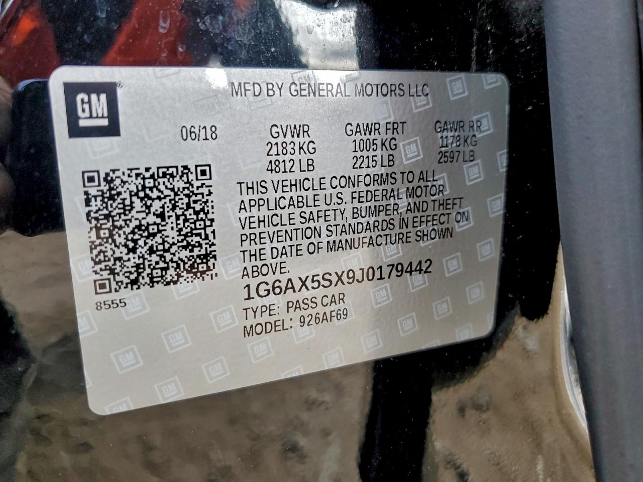 2018 Cadillac Cts Luxury VIN: 1G6AX5SX9J0179442 Lot: 92784755