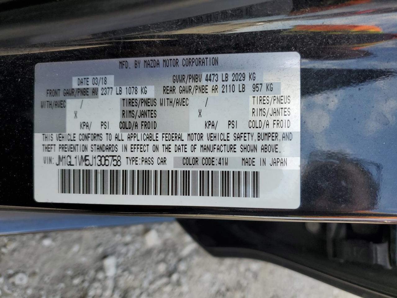 2018 Mazda 6 Touring VIN: JM1GL1VM5J1306758 Lot: 93080315