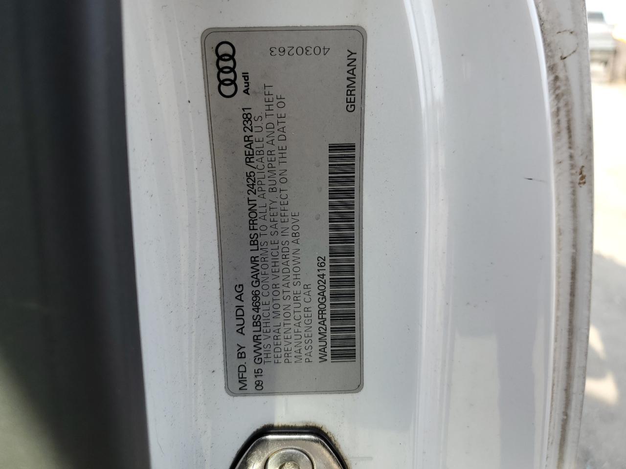 2016 Audi A5 Premium Plus S-Line VIN: WAUM2AFR0GA024162 Lot: 89896835