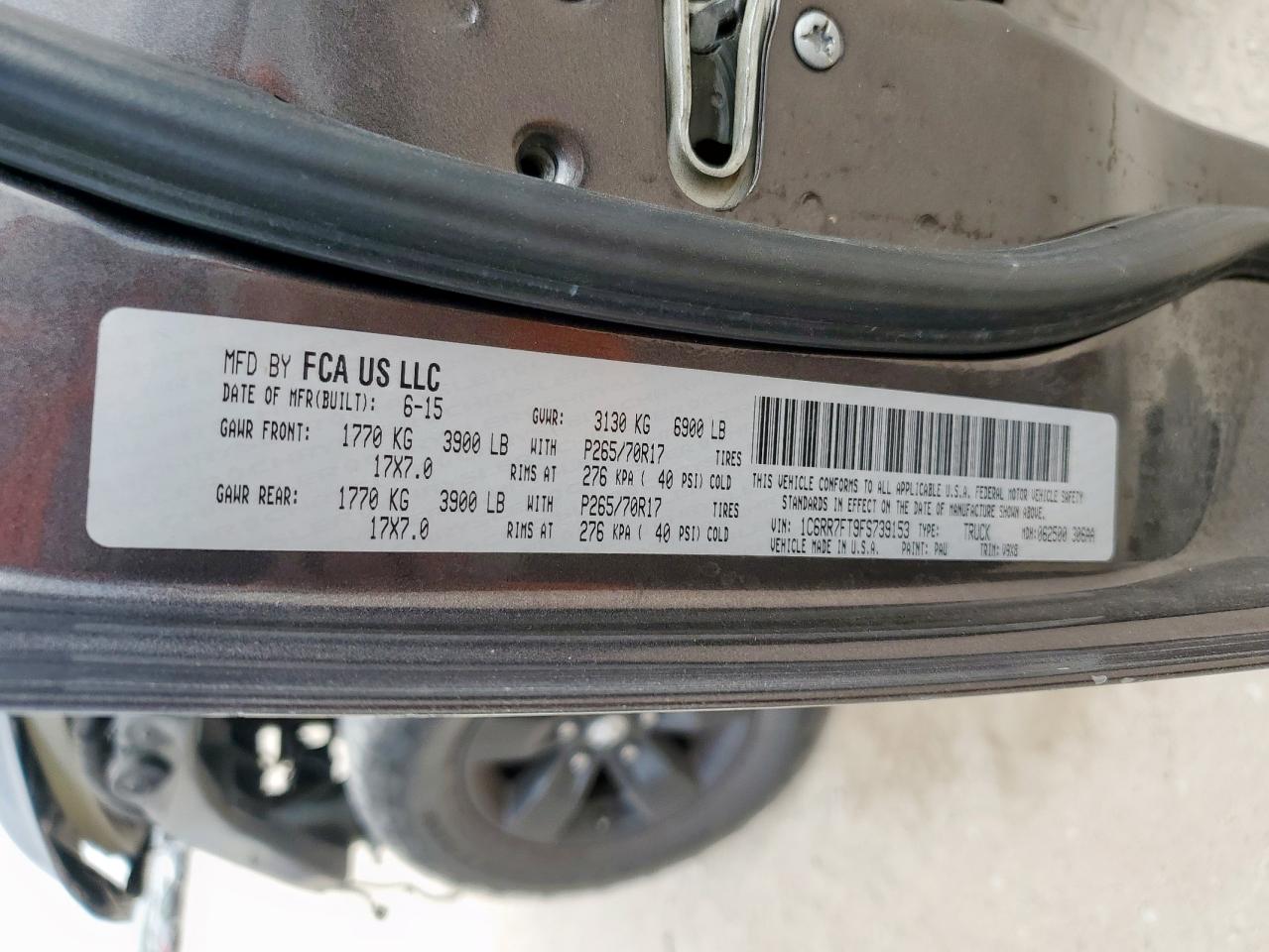 2015 Ram 1500 St VIN: 1C6RR7FT9FS739153 Lot: 93587935