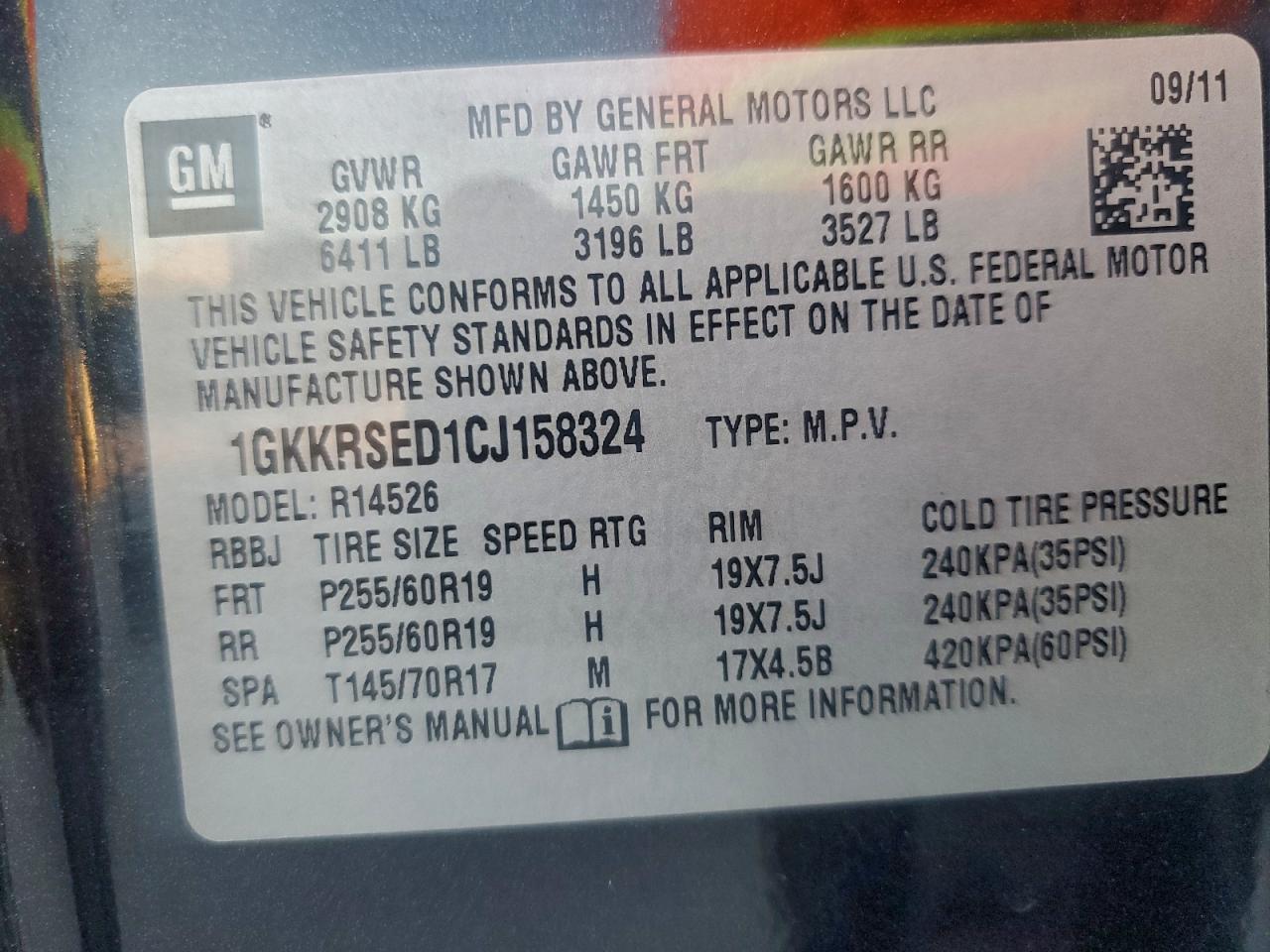 2012 GMC Acadia Slt-2 VIN: 1GKKRSED1CJ158324 Lot: 94184215