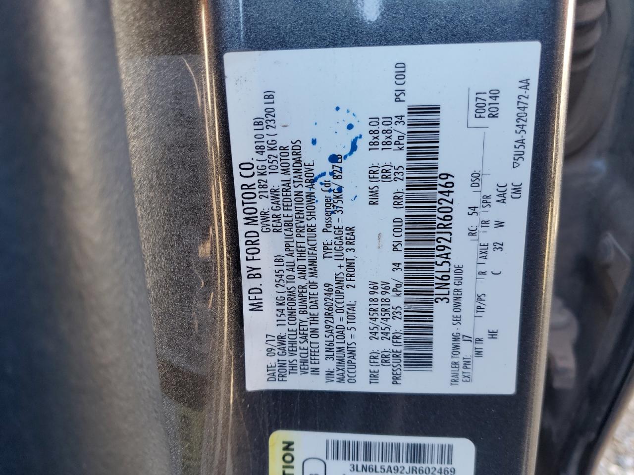 2018 Lincoln Mkz Premiere VIN: 3LN6L5A92JR602469 Lot: 91214035