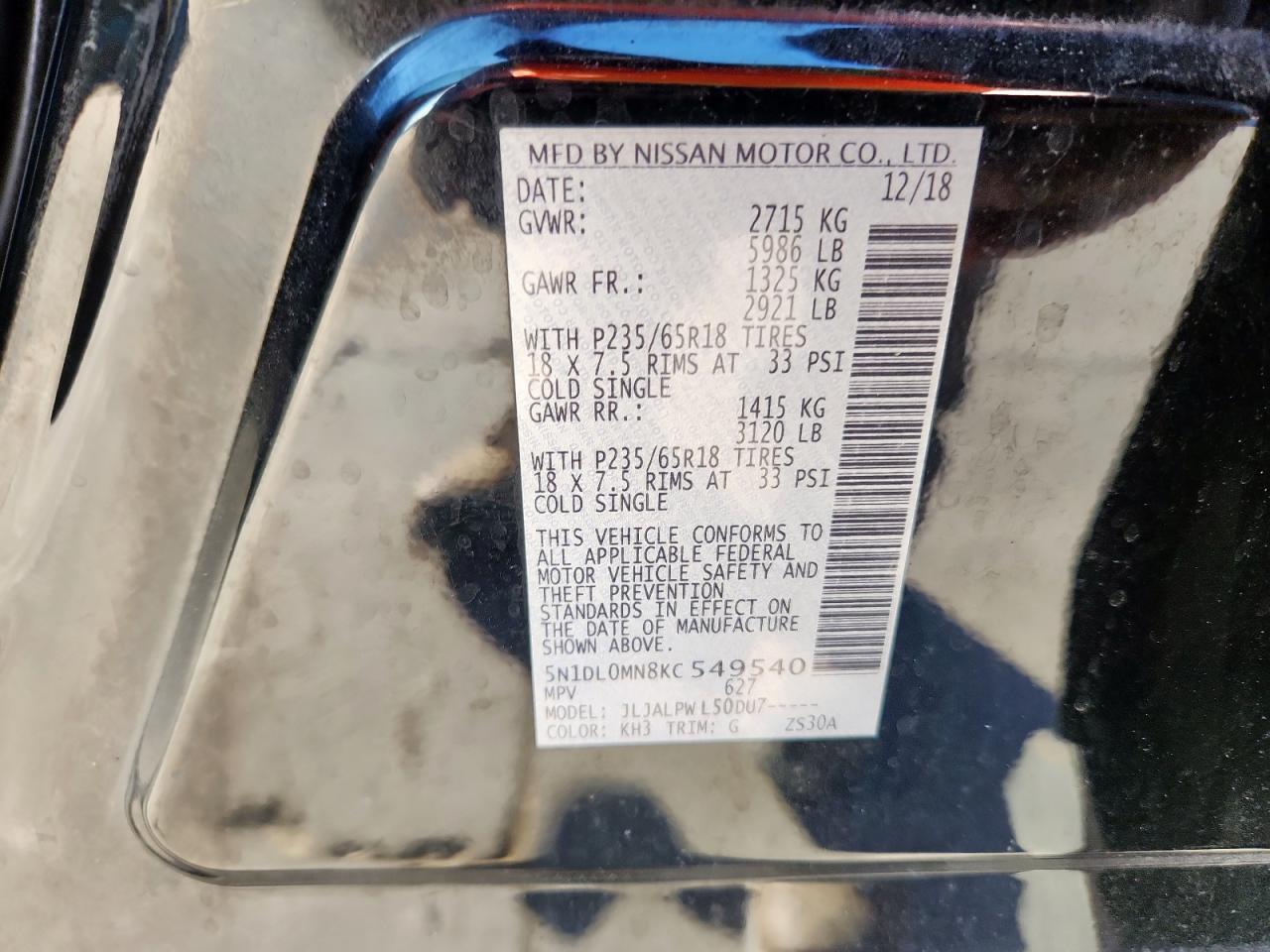 2019 Infiniti Qx60 Luxe VIN: 5N1DL0MN8KC549540 Lot: 91701355