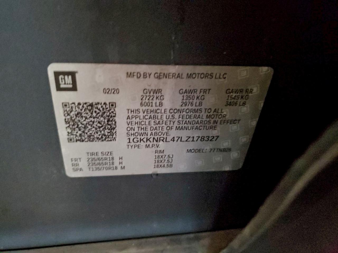 2020 GMC Acadia Sle VIN: 1GKKNRL47LZ178327 Lot: 93942685