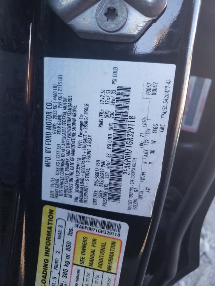 2016 Ford Fusion Se VIN: 329118 Lot: 92107295