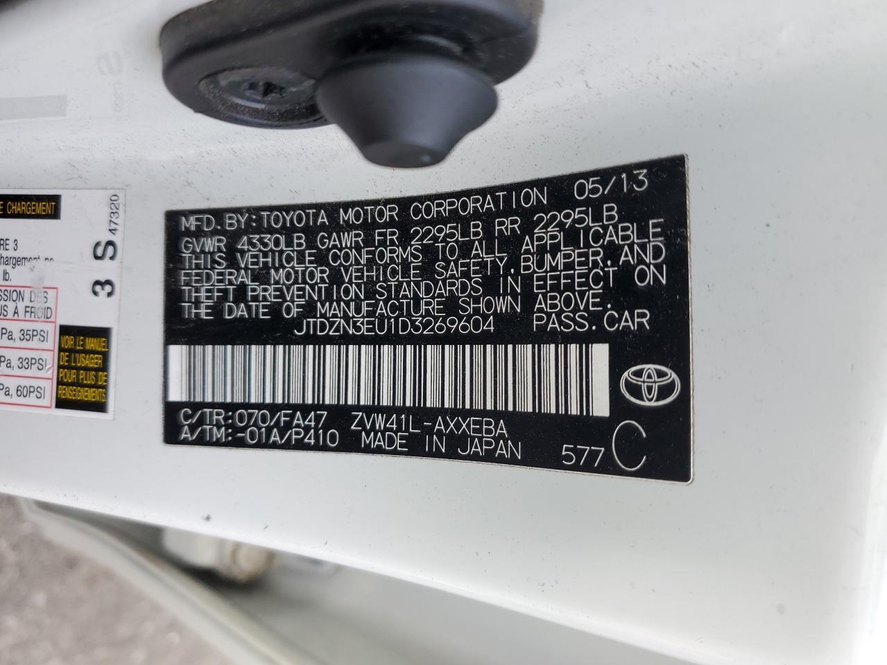 2013 Toyota Prius V VIN: JTDZN3EU1D3269604 Lot: 92416235