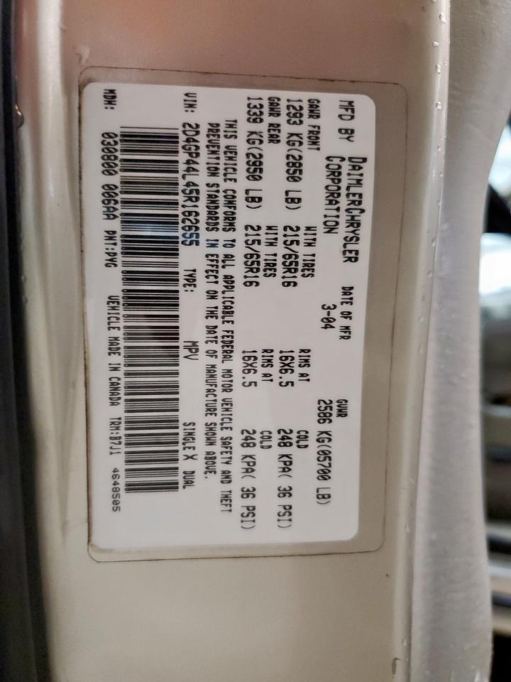 2005 Dodge Grand Caravan Sxt VIN: 2D4GP44L45R162655 Lot: 86268415
