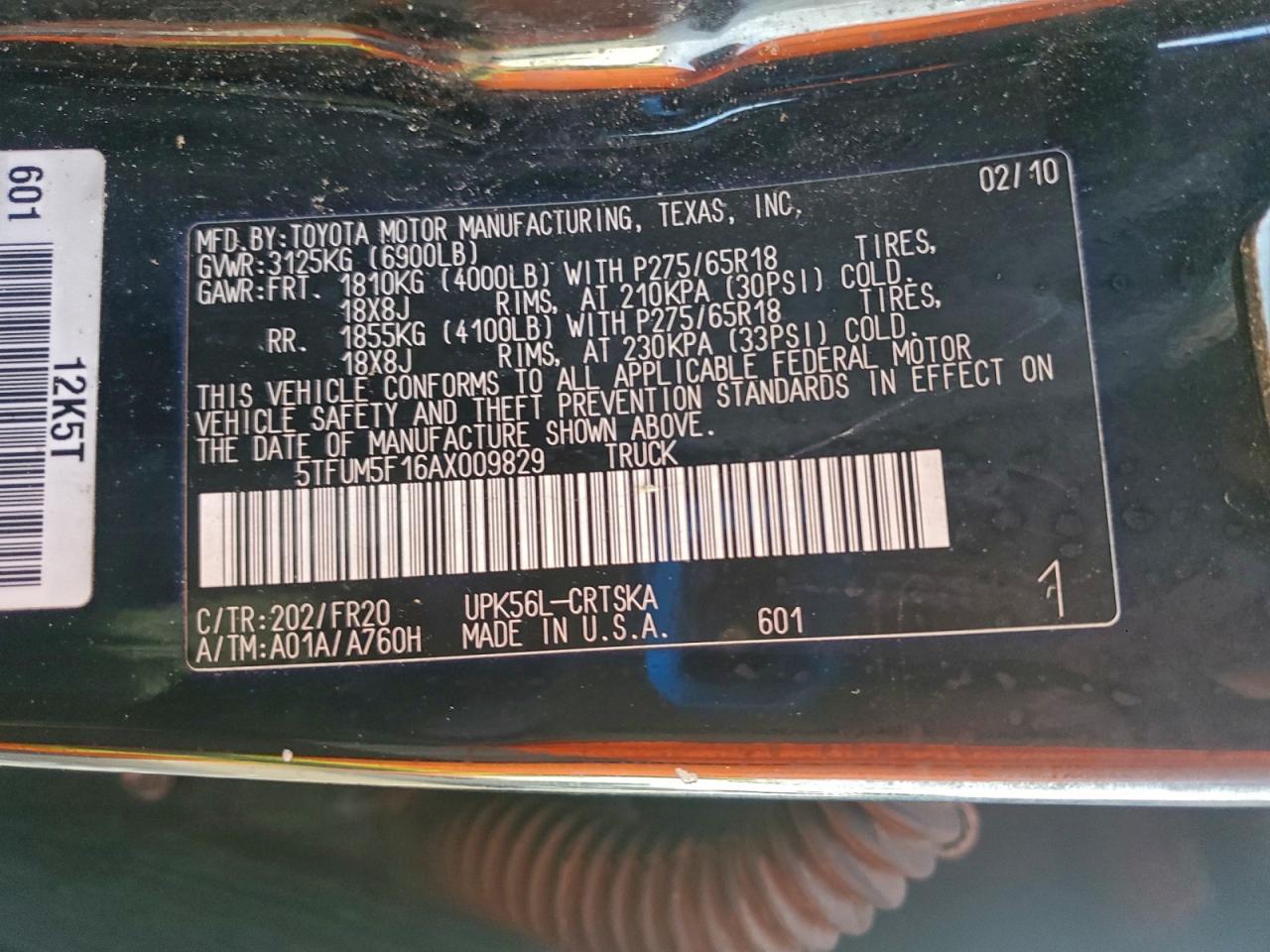 2010 Toyota Tundra Double Cab Sr5 VIN: 5TFUM5F16AX009829 Lot: 94093775