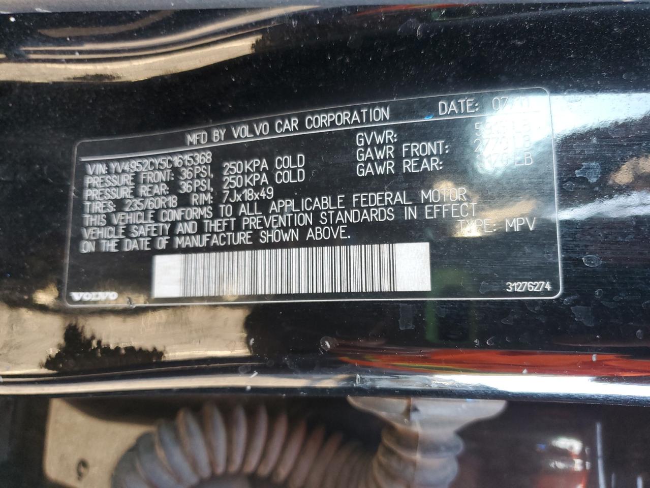 2012 Volvo Xc90 3.2 VIN: YV4952CY5C1615368 Lot: 93513475