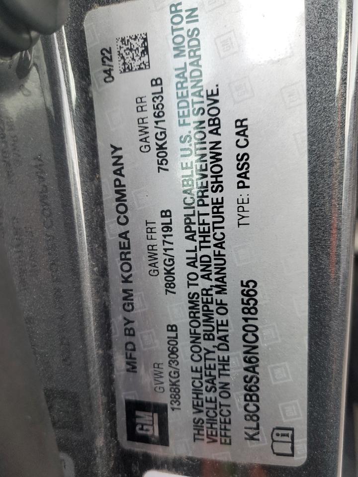 2022 Chevrolet Spark Ls VIN: KL8CB6SA6NC018565 Lot: 92497295