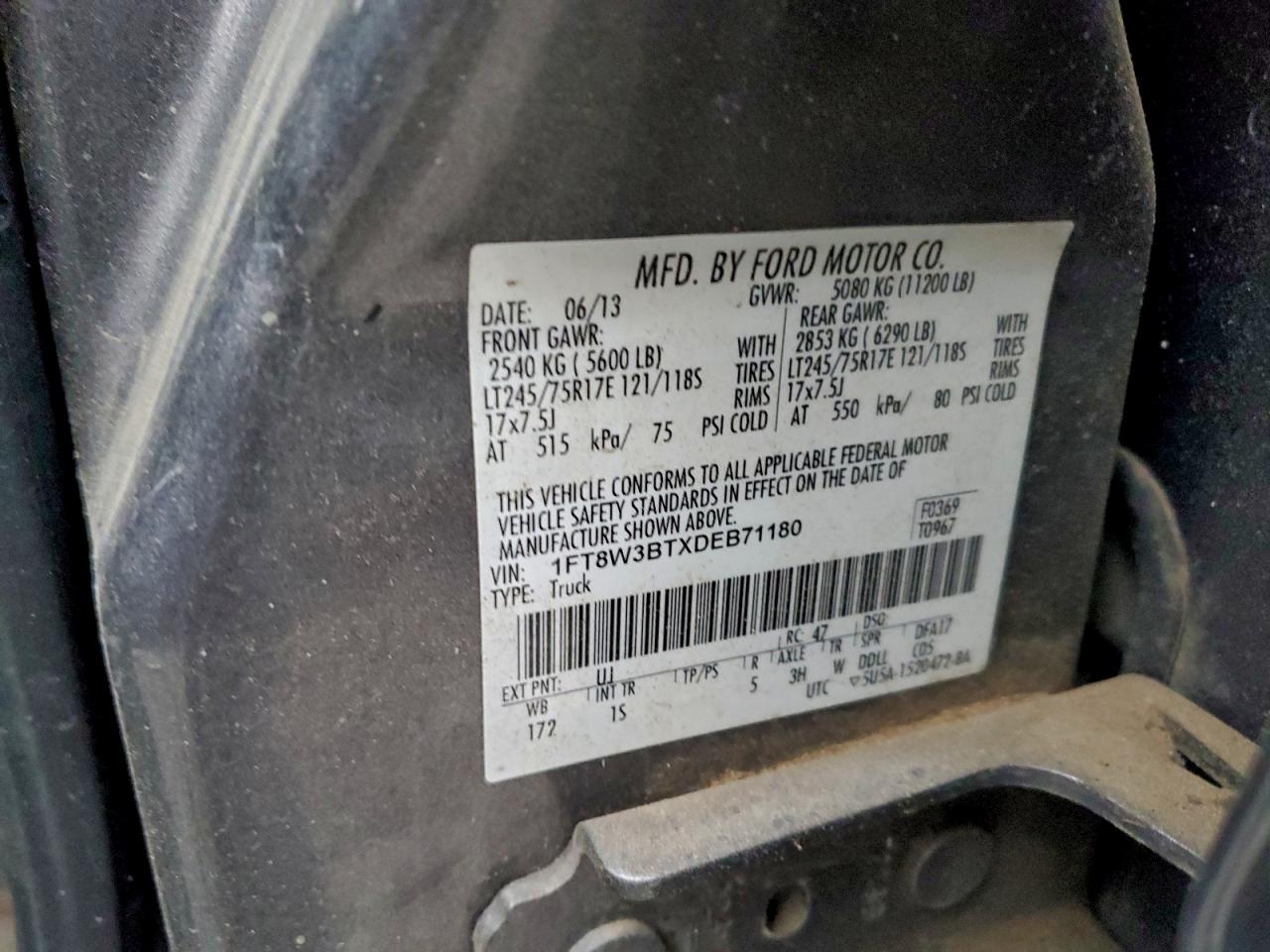 2013 Ford F350 Super Duty VIN: 1FT8W3BTXDEB71180 Lot: 93863495