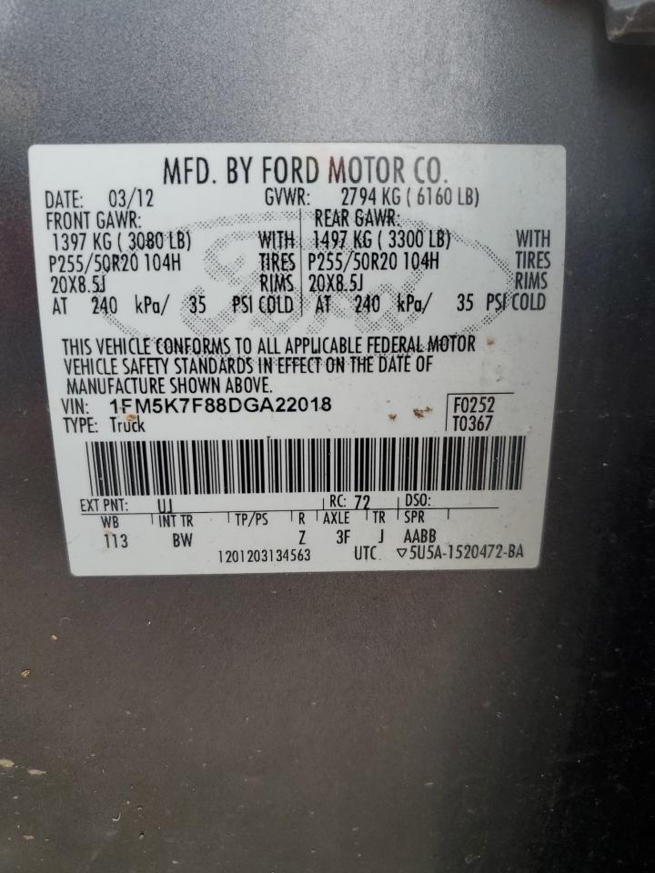 2013 Ford Explorer Limited VIN: 1FM5K7F88DGA22018 Lot: 92784725