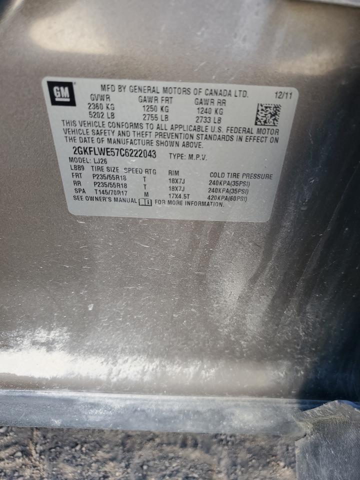 2012 GMC Terrain Slt VIN: 2GKFLWE57C6222043 Lot: 92184075