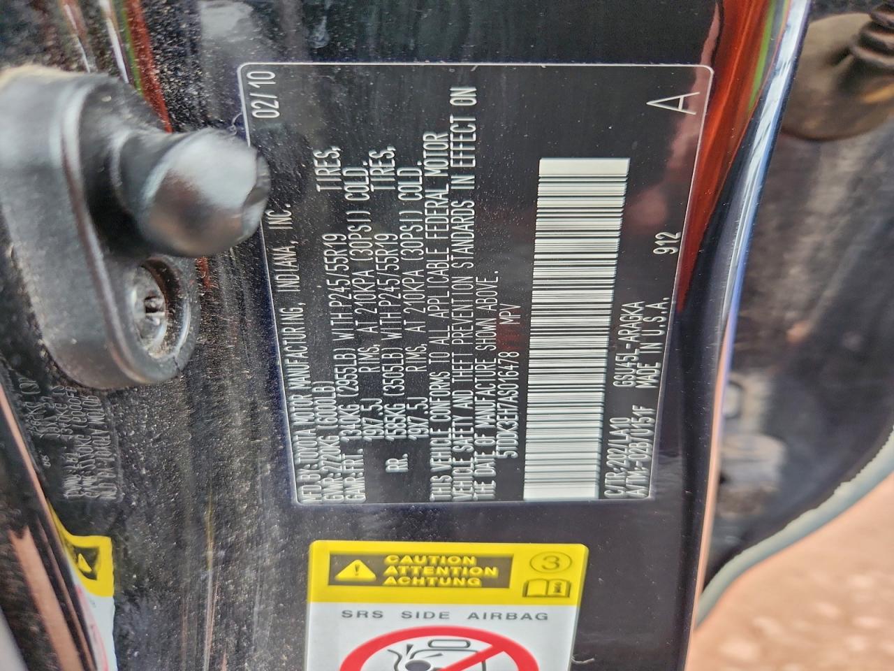 2010 Toyota Highlander Limited VIN: 5TDDK3EH7AS016478 Lot: 93781965