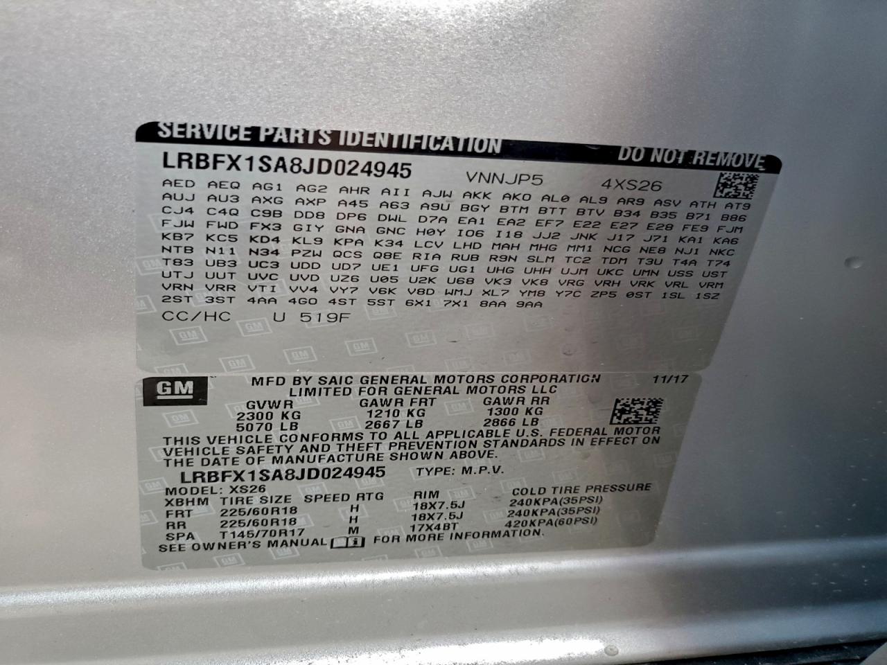 2018 Buick Envision Essence VIN: LRBFX1SA8JD024945 Lot: 87276475