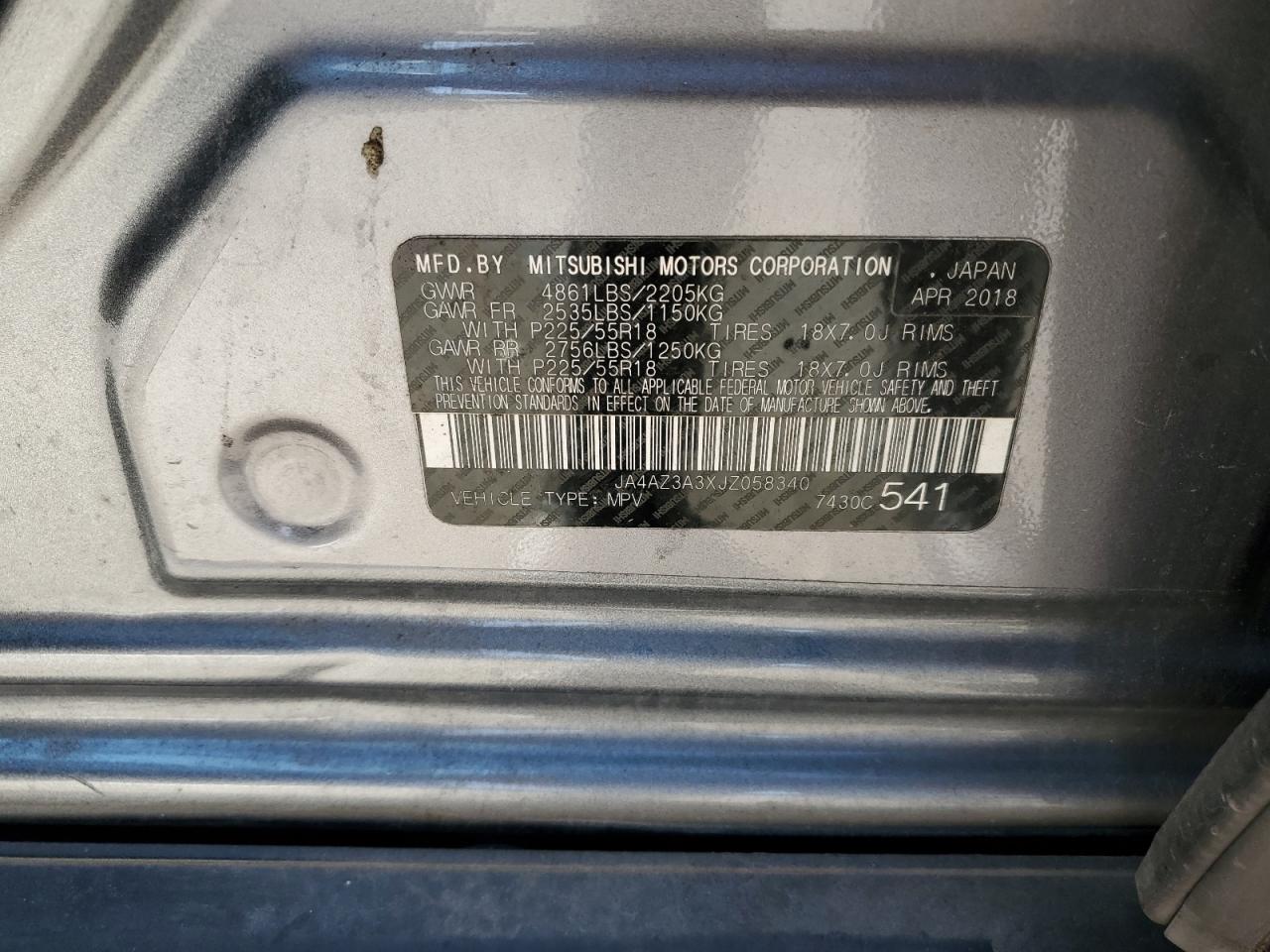 2018 Mitsubishi Outlander Se VIN: JA4AZ3A3XJZ058340 Lot: 91851295