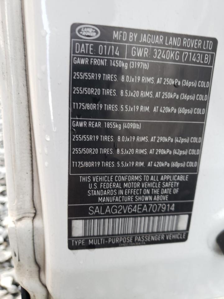 2014 Land Rover Lr4 Hse VIN: SALAG2V64EA707914 Lot: 91995025