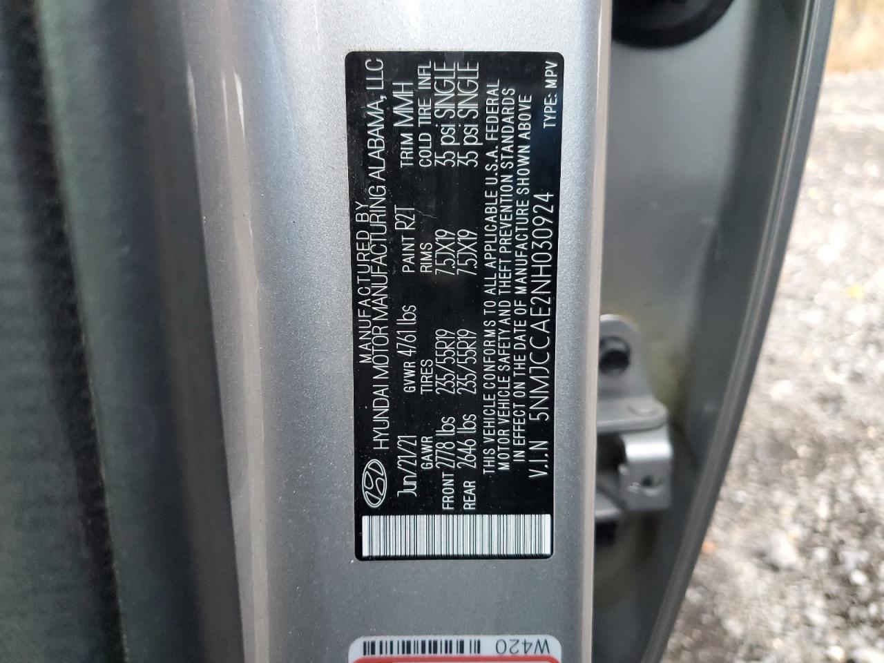 2022 Hyundai Tucson Sel VIN: 5NMJCCAE2NH030924 Lot: 92564455