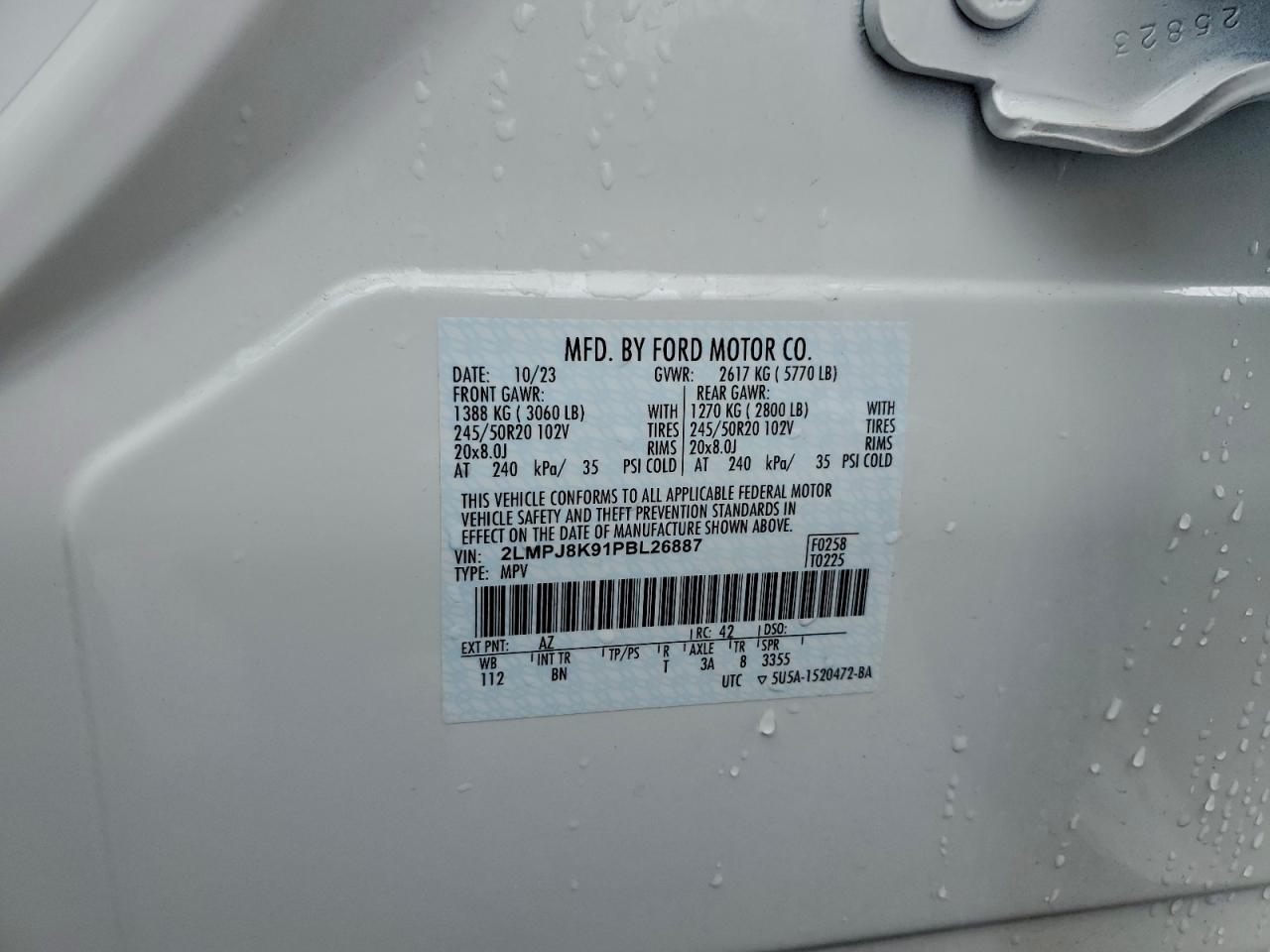 2023 Lincoln Nautilus Reserve VIN: 2LMPJ8K91PBL26887 Lot: 93678215