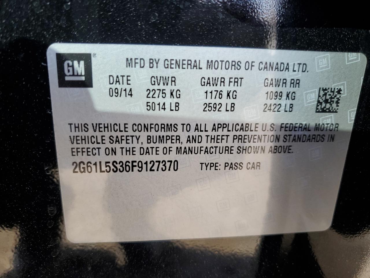 2015 Cadillac Xts VIN: 2G61L5S36F9127370 Lot: 91198105