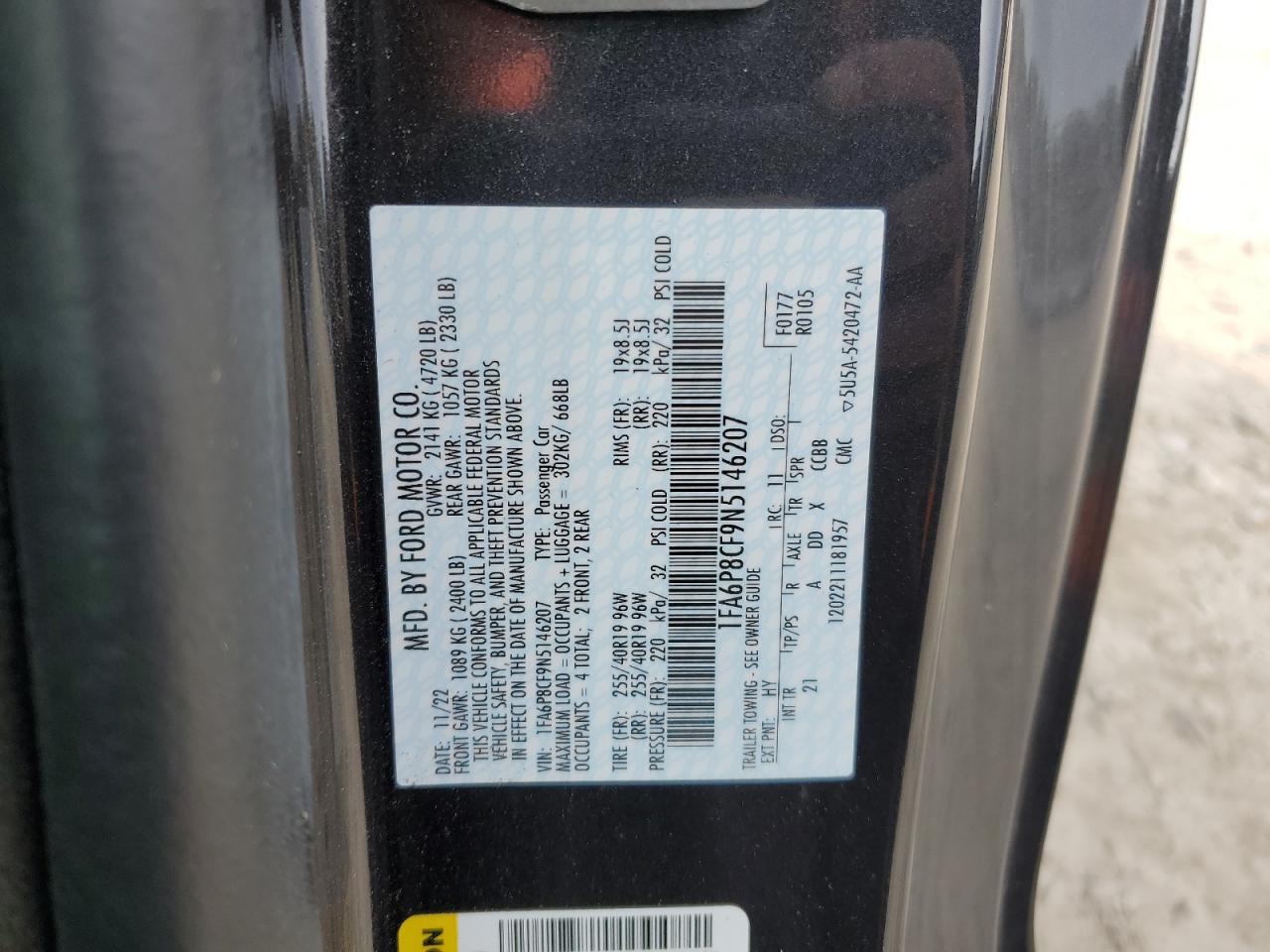 2022 Ford Mustang Gt VIN: 1FA6P8CF9N5146207 Lot: 90842955