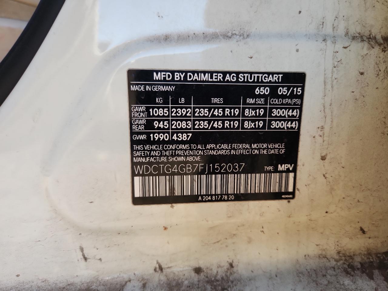 Фото: WDCTG4GB7FJ152037