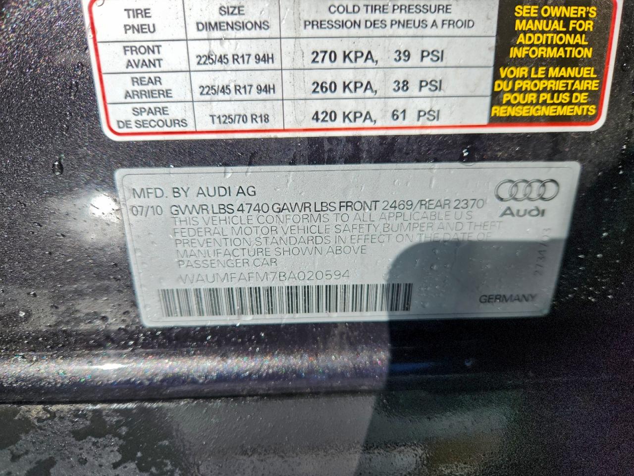 2011 Audi A3 Premium Plus VIN: WAUMFAFM7BA020594 Lot: 94177495