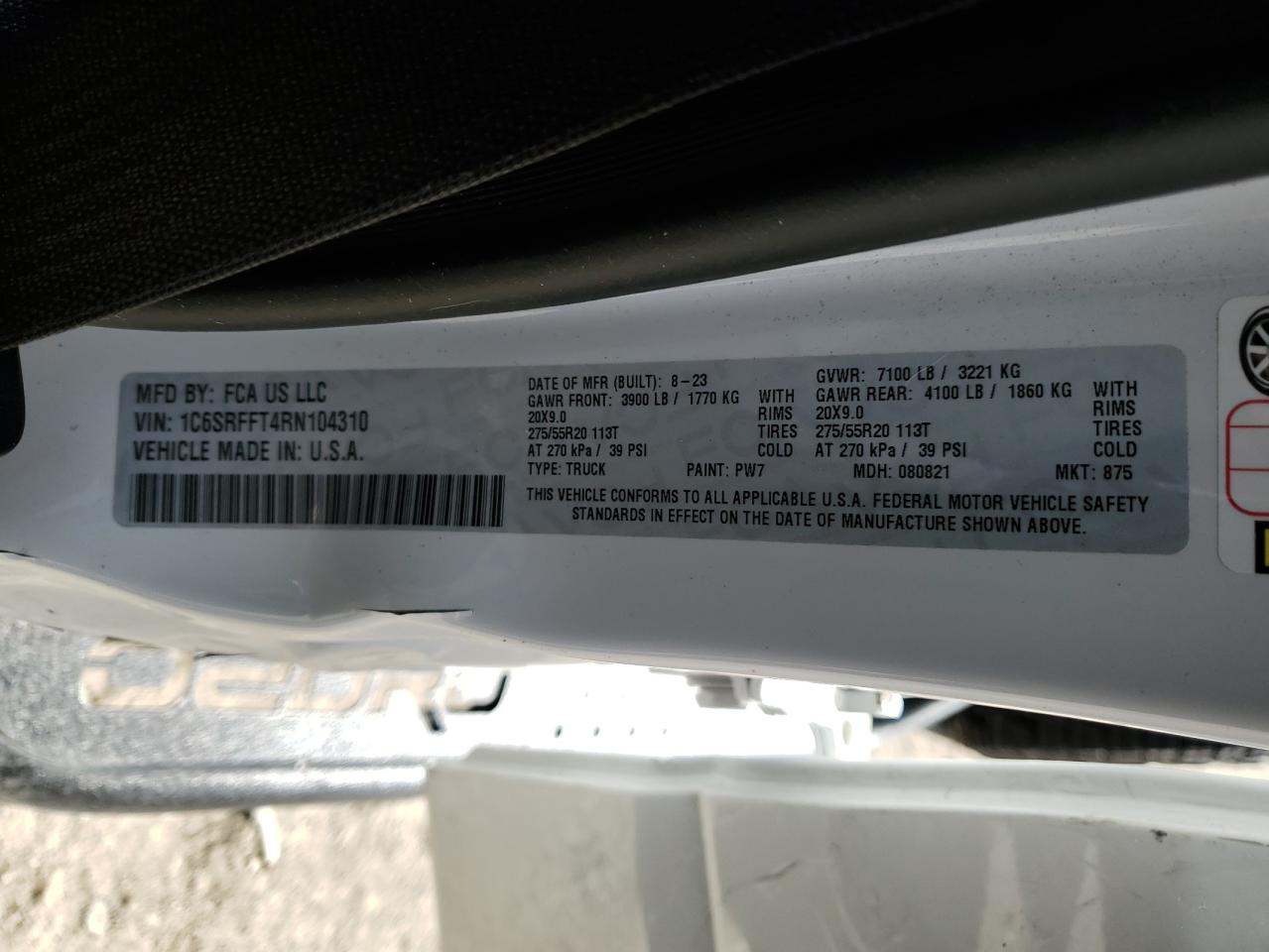 2024 Ram 1500 Big Horn/Lone Star VIN: 1C6SRFFT4RN104310 Lot: 91062185