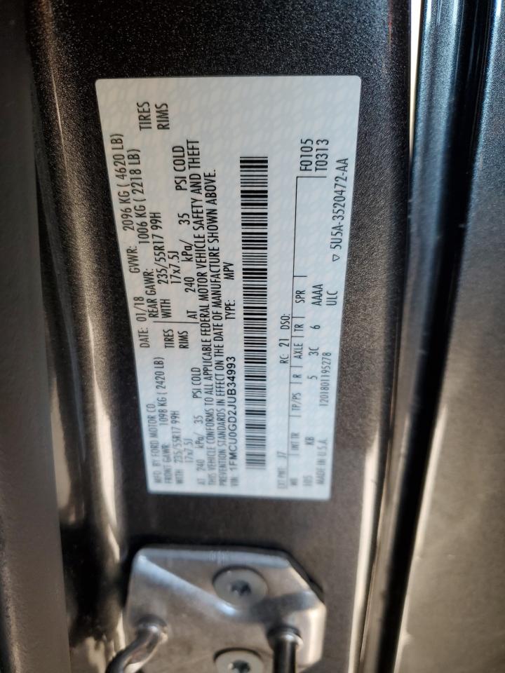 2018 Ford Escape Se VIN: 1FMCU0GD2JUB34993 Lot: 92272445