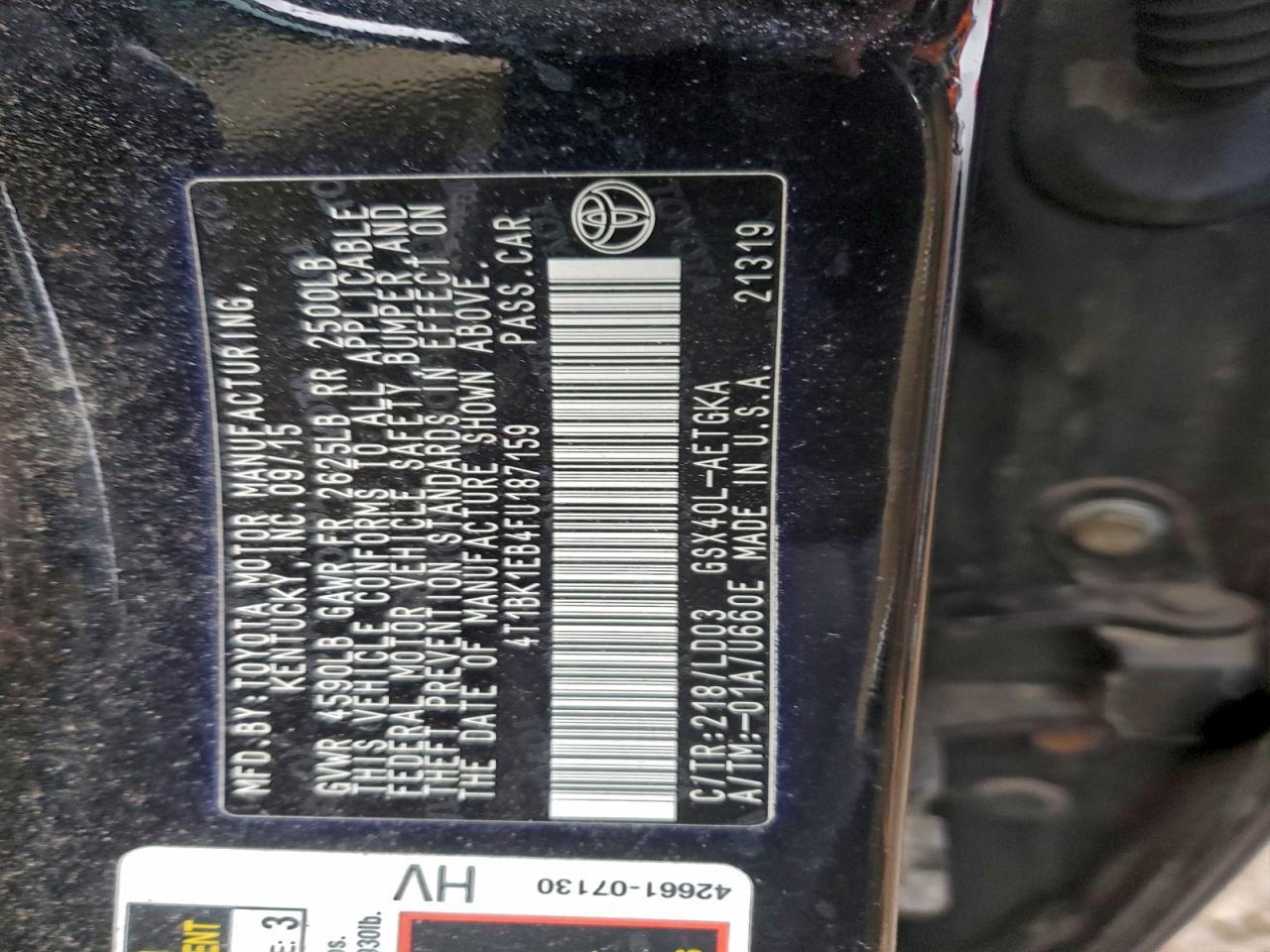 2015 Toyota Avalon Xle VIN: 4T1BK1EB4FU187159 Lot: 94017335