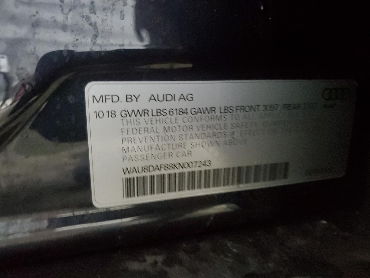 2019 Audi A8 L VIN: WAU8DAF88KN007243 Lot: 91603645