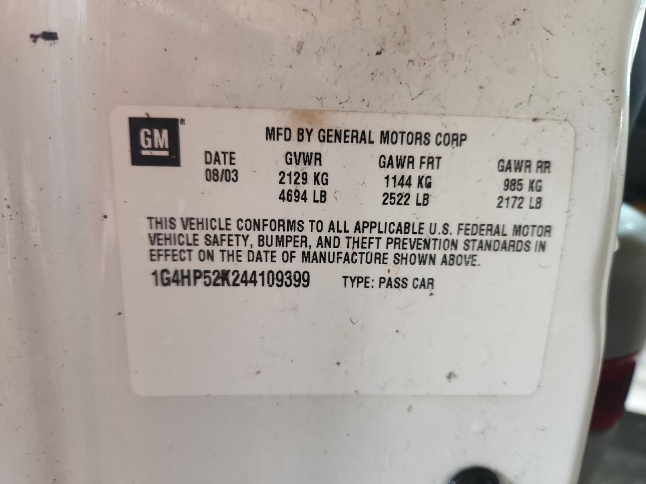 2004 Buick Lesabre Custom VIN: 1G4HP52K244109399 Lot: 92919405