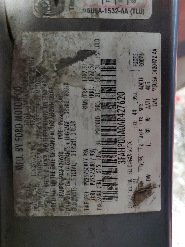 2010 Ford Fusion Se VIN: 3FAHP0HA0AR427620 Lot: 92677845