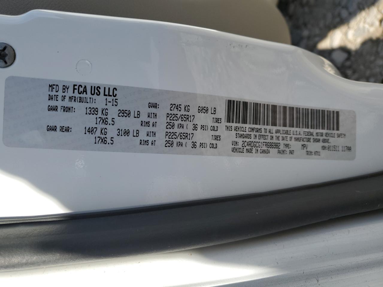 2015 Dodge Grand Caravan Sxt VIN: 2C4RDGCG1FR686982 Lot: 92595575